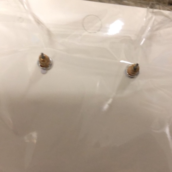 NEW Two-Tone Marble & Gold Hexagon Stud Earrings - Picture 3 of 4